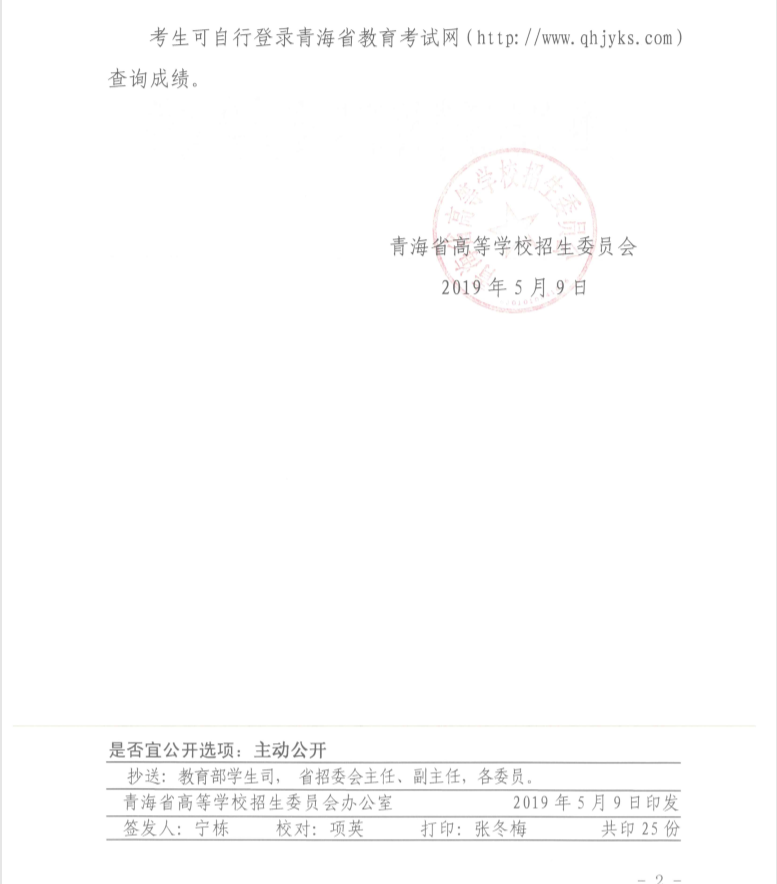 2019青海省普通高校招生体育类专业考试合格分数线的通知
