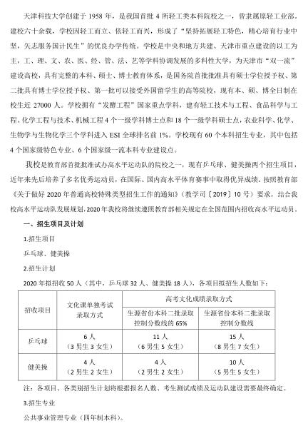2020年天津科技大学高水平运动队招生简章