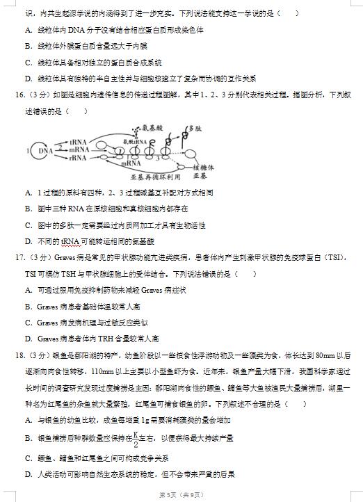 2020届山东省潍坊市生物高考4月模拟试题（图片版）5