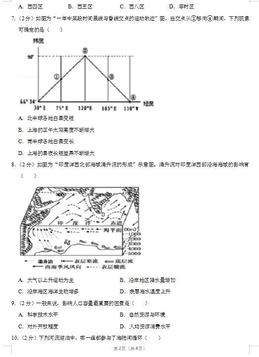2020届上海市静安区地理高考二模试题（图片版）2