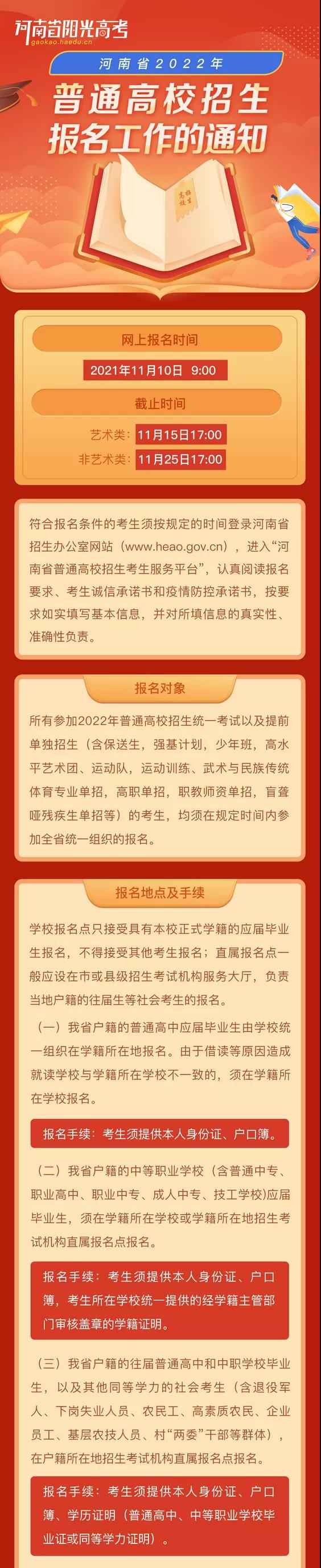 2022年河南省普通高招網上報名時間公布了
