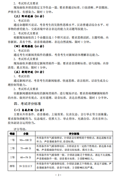 2022年湖北省艺术统考（播音与主持艺术专业）考试大纲2